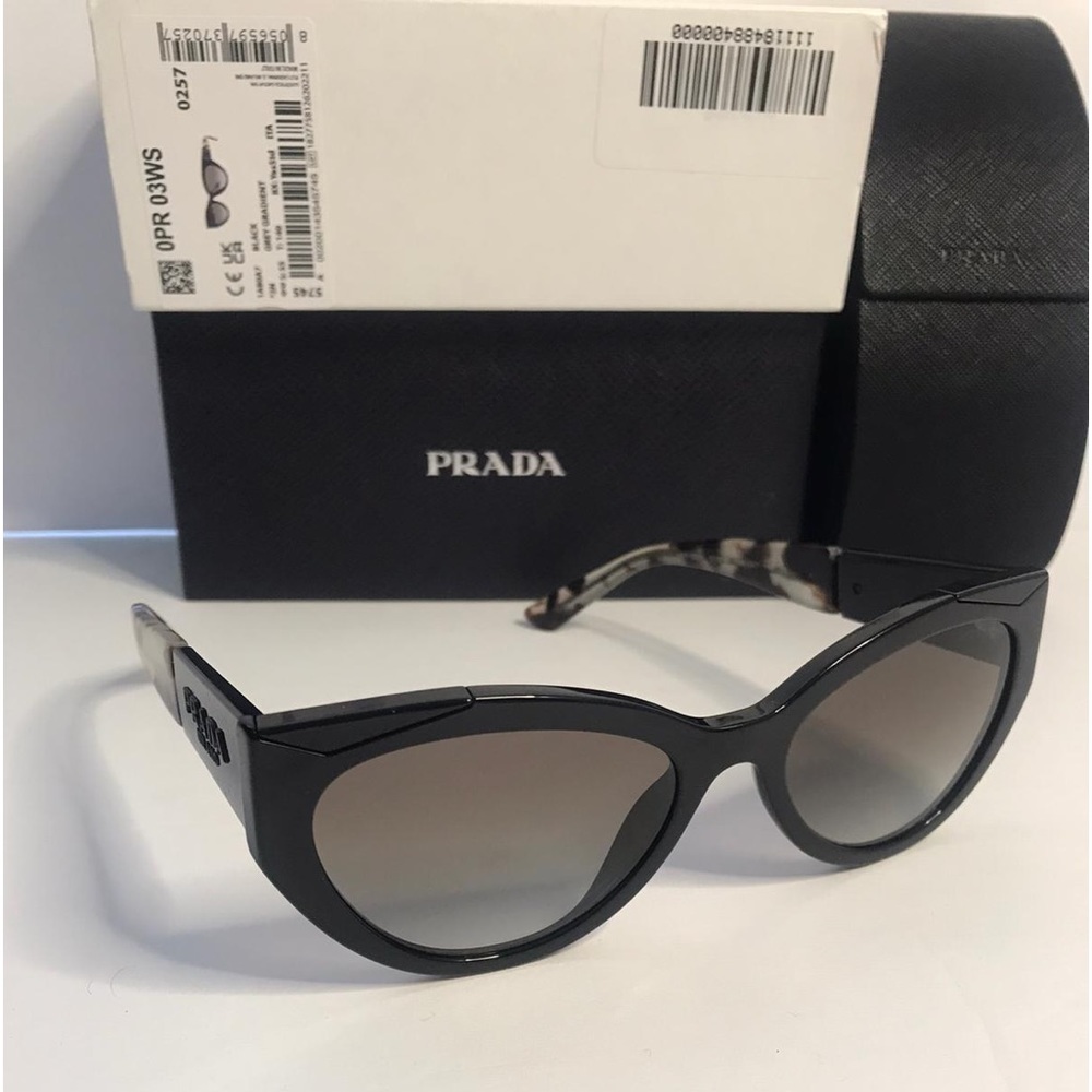 New Prada Cat-eye PR 03WS Black Sunglasses - Picture 6 of 10